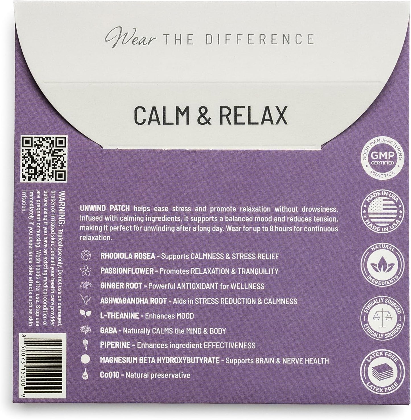 Unwind Film Patches - Topical Patches for Relaxation and Calm - Patch with Ashwagandha, Rhodiola, and GABA - Natural Support for Mind & Body - Long-Lasting Effect - 4 Pack
