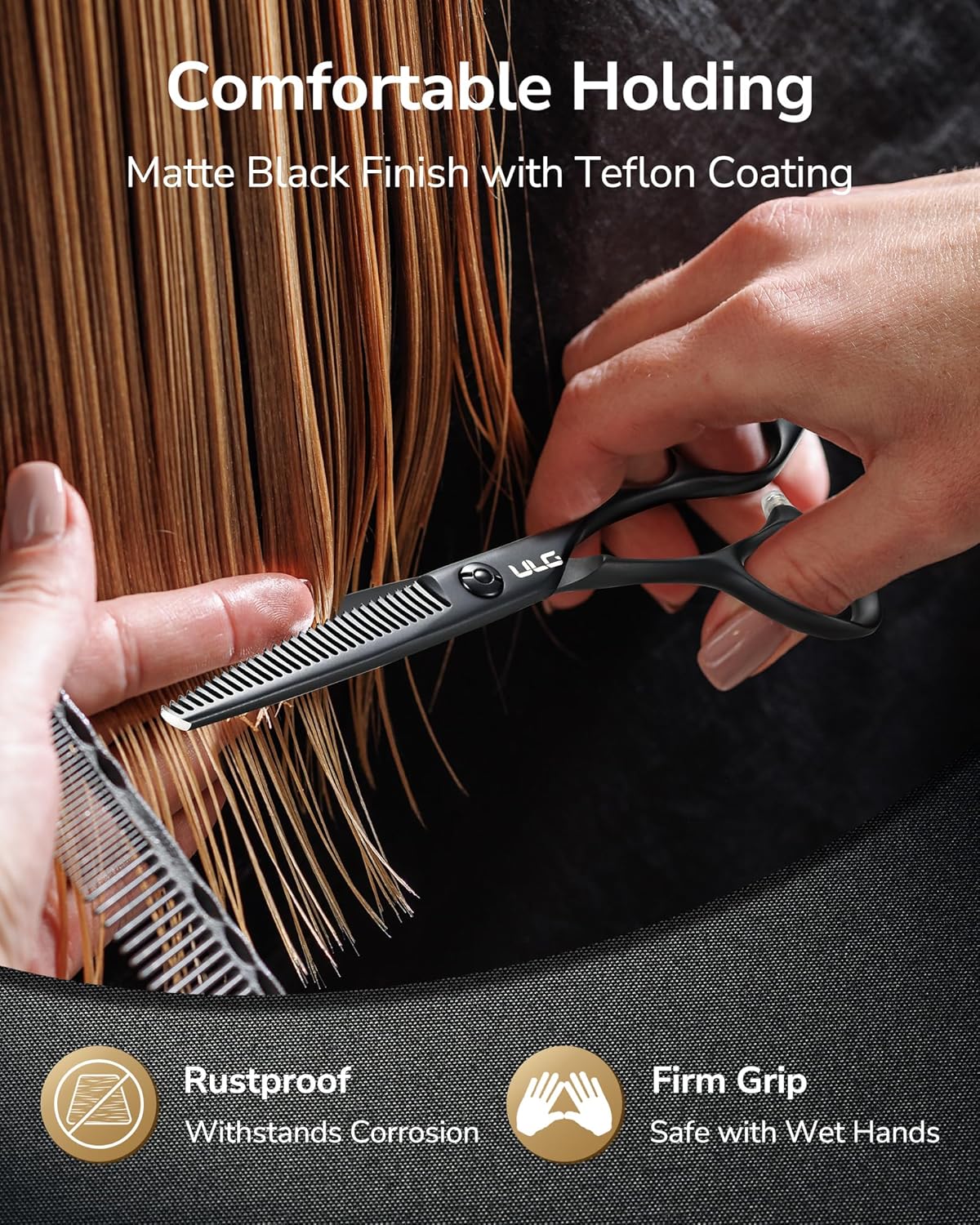 ULG Texturizing Shears – Professional Stainless Steel, Ergonomic Offset Handles, Teflon Coated, Deer Tooth Blades for Precise Thinning and Layering, Ideal for Stylists and Barbers