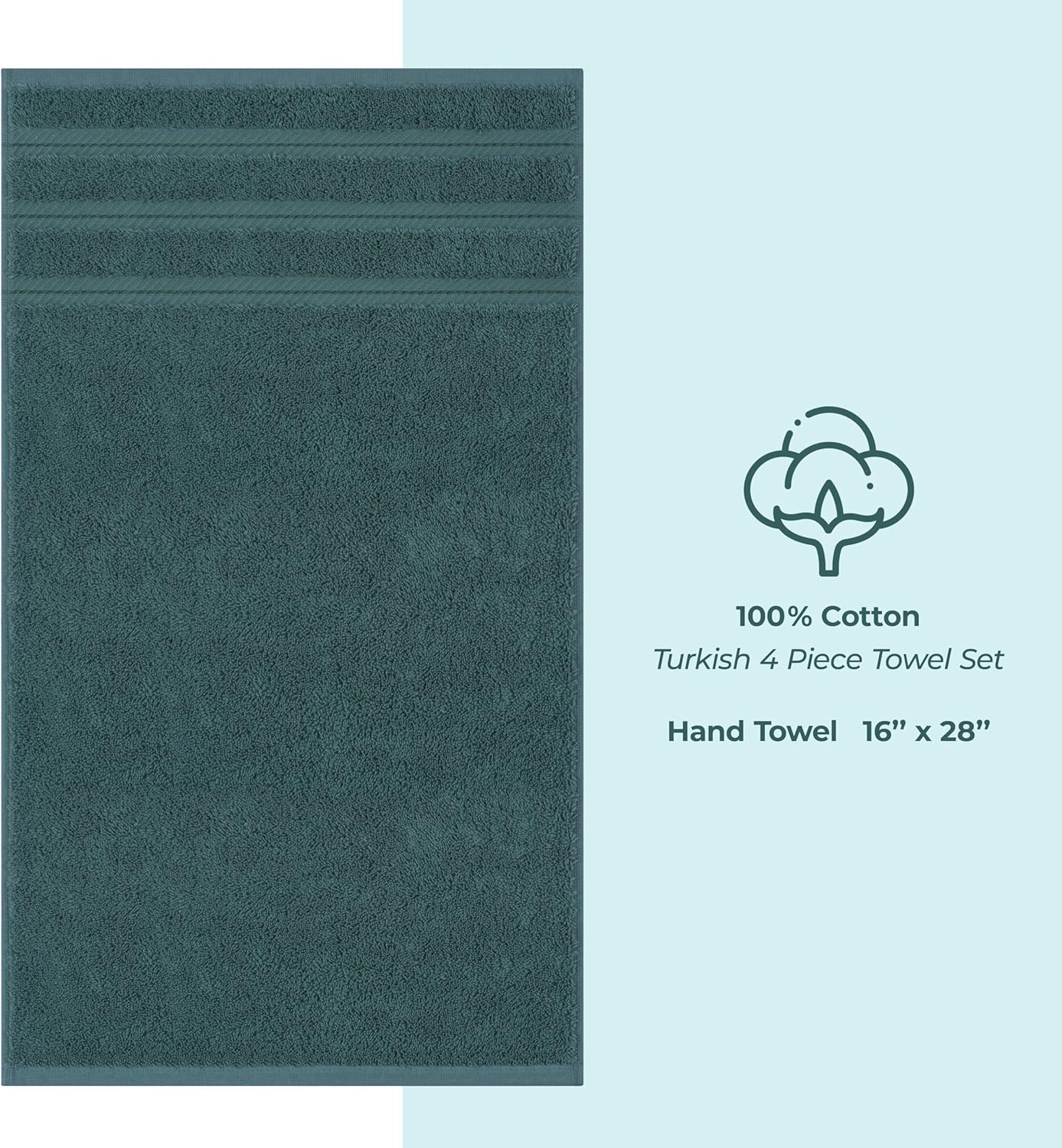 American Soft Linen Luxury Hand Towels for Bathroom, 600 GSM 100% Cotton Turkish 4 Piece Hand Towel Set, 600 GSM Hand Face Towels for Kitchen, Teal Hand Towels