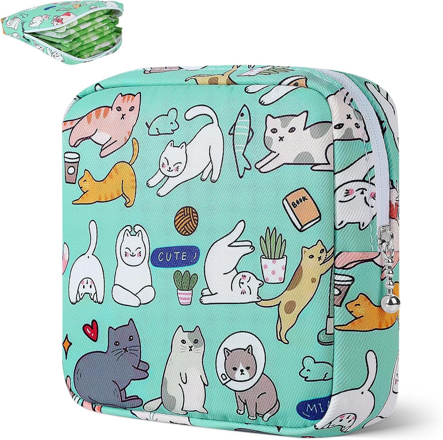 Desing Wish Period Bag Pouch Soft Cloth Sanitary Napkin Storage Bag Portable Menstrual Pad Pouches Tampon Holder for Purse First Period Kit for Girls 9-12 (Multi-Pose Cats)