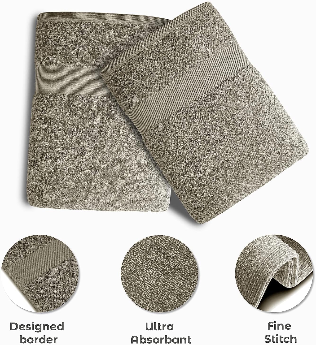 Softolle Luxury Bath Towels Set of 4 (27” x 54”) | Towels for Bathroom | Super Soft | Highly Absorbent Towels for Home, Spa, Gym (Taupe)