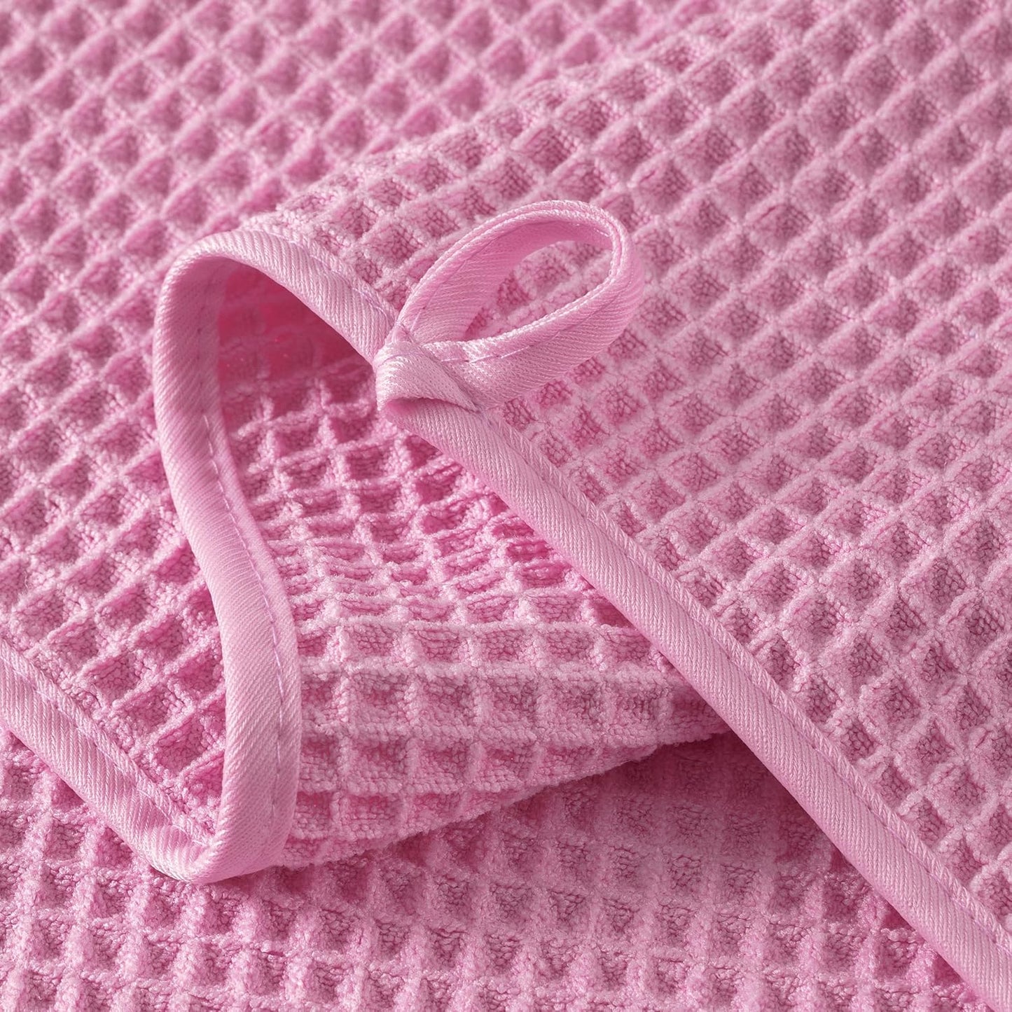New Microfiber Waffle Bath Towels, 2 Pieces, Oversized, Soft, Absorbent, Fast Drying, Lint Free (Pink)