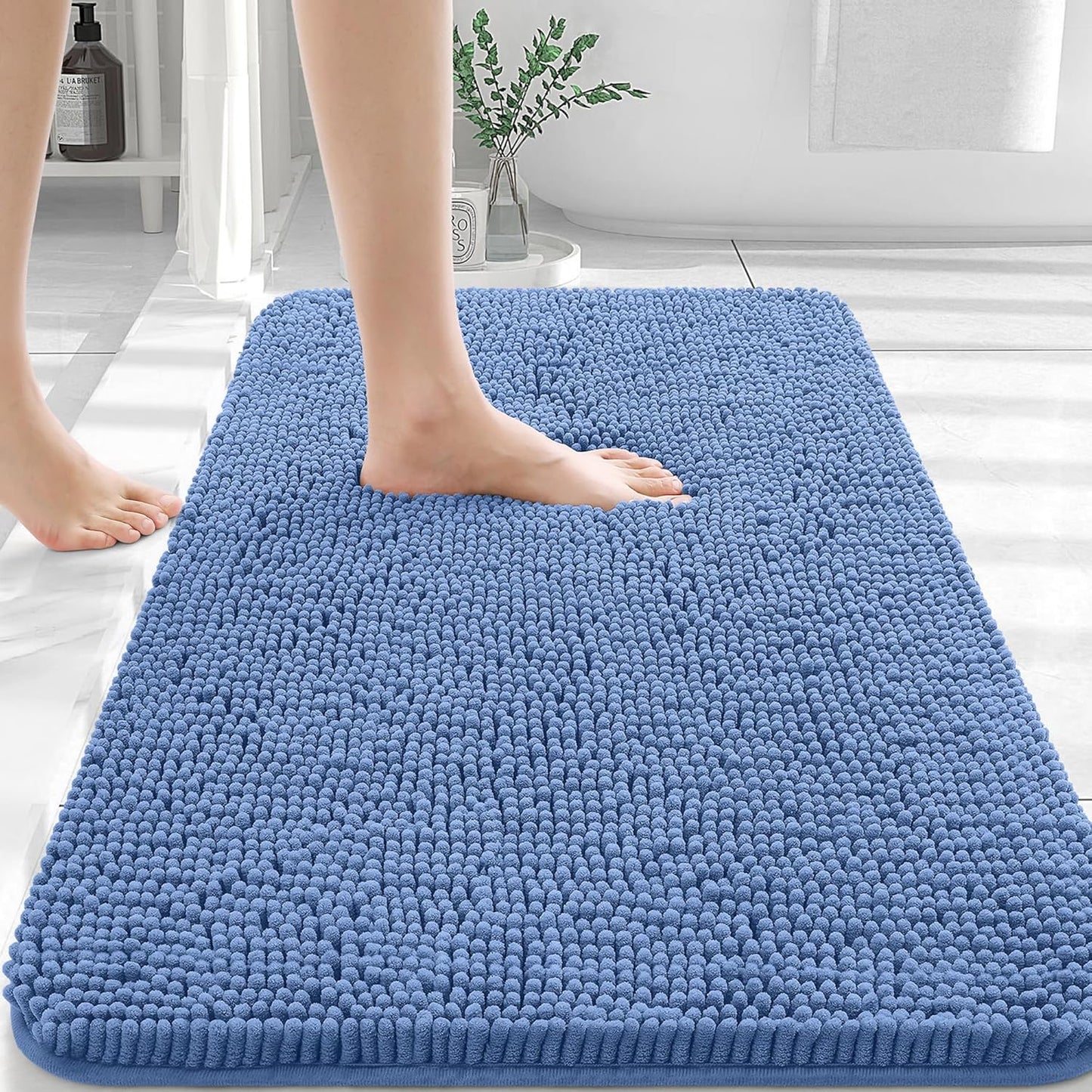 OLANLY Bathroom Rugs 30x20, Extra Soft Absorbent Chenille Bath Rugs, Rubber Backing Quick Dry, Machine Washable Bath Mats for Bathroom Floor, Tub and Shower, Home Decor Accessories, Cornflower Blue