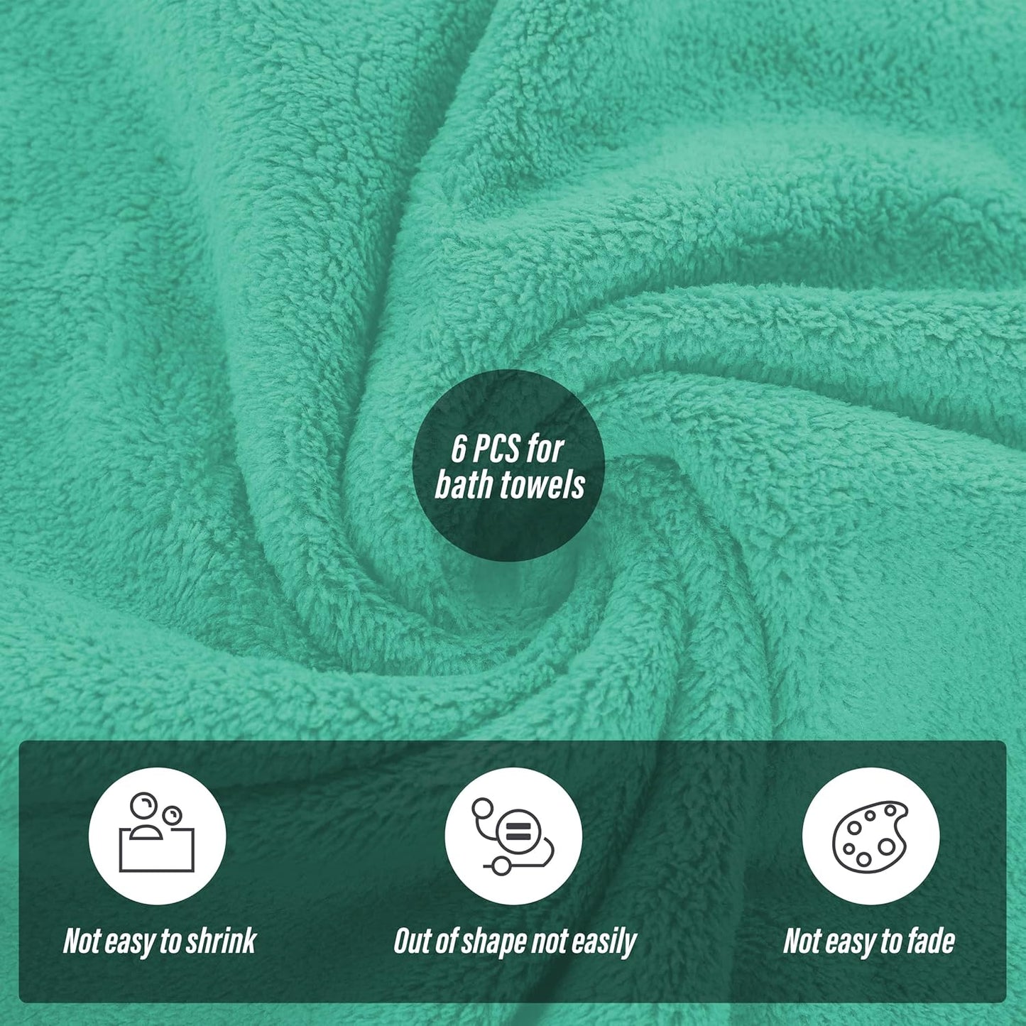 MOONQUEEN 6 Pack Premium Bath Towel Set - Quick Drying - Microfiber Coral Velvet Highly Absorbent Towels - Multipurpose Use as Bath Fitness, Bathroom, Shower, Sports, Yoga Towel (Aqua Green)