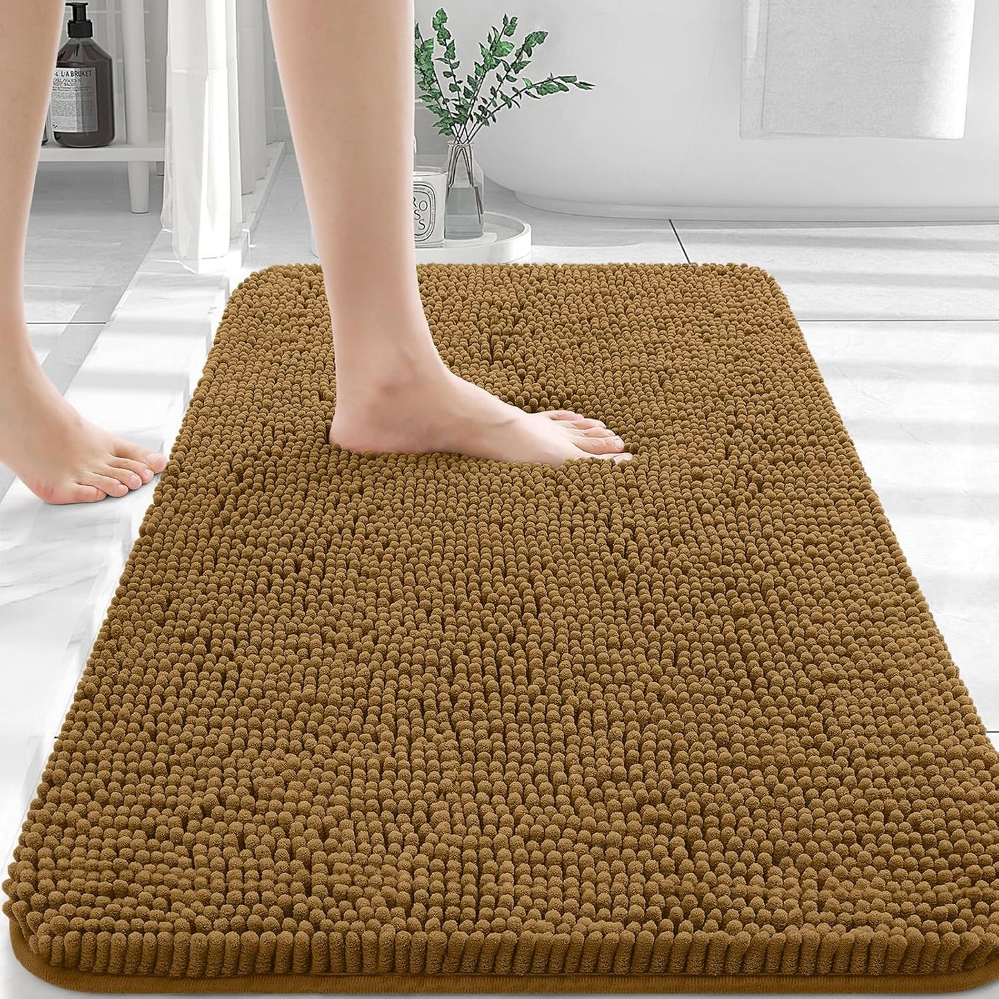 OLANLY Bathroom Rugs 30x20, Extra Soft Absorbent Chenille Bath Rugs, Rubber Backing Quick Dry, Machine Washable Bath Mats for Bathroom Floor, Tub and Shower, Home Decor Accessories, Ochre