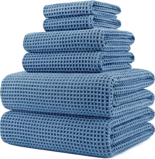 POLYTE Oversize, 60 x 30 in., Quick Dry Lint Free Microfiber Bath Towel Set, 6 Piece (Waffle Weave)