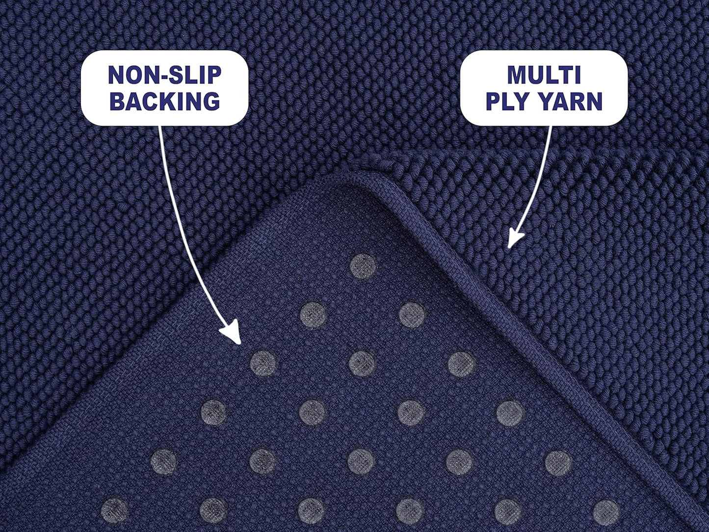 American Soft Linen Bath Rug, 17 in 24 in 100% Cotton Bath Mats Rugs for Bathroom, Slip Reducer Washable Shaggy Form Area Rugs, Navy Blue Bath Rug