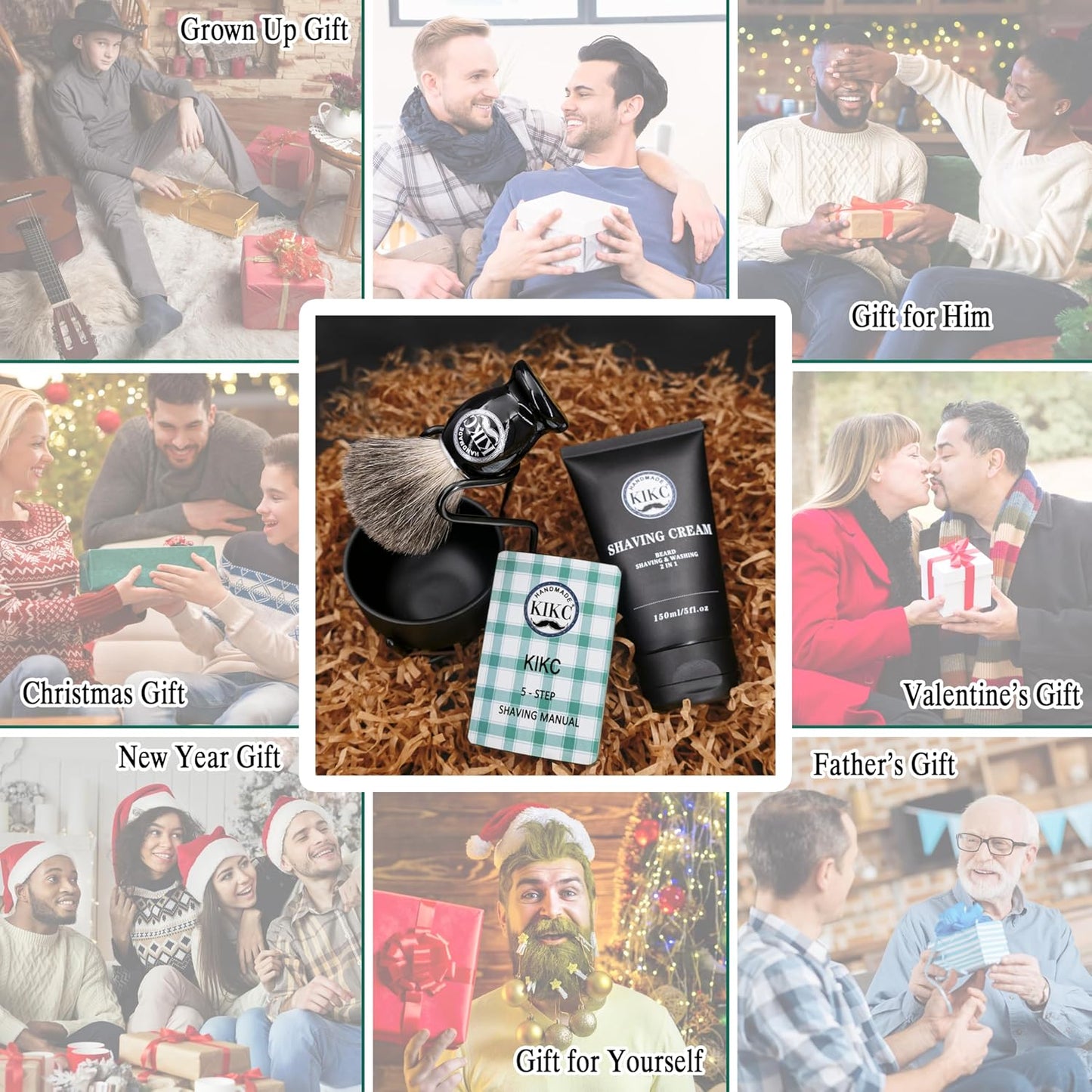 5 in 1 Shaving Kit for Wet Shave, Set Includes Hand Crafted Pure Badger Shave Brush, Stainless Steel Lathering Soap Bowl, Shave Brush Stand, Shaving Cream, Best Gift for Bearded Man, Deluxe Black