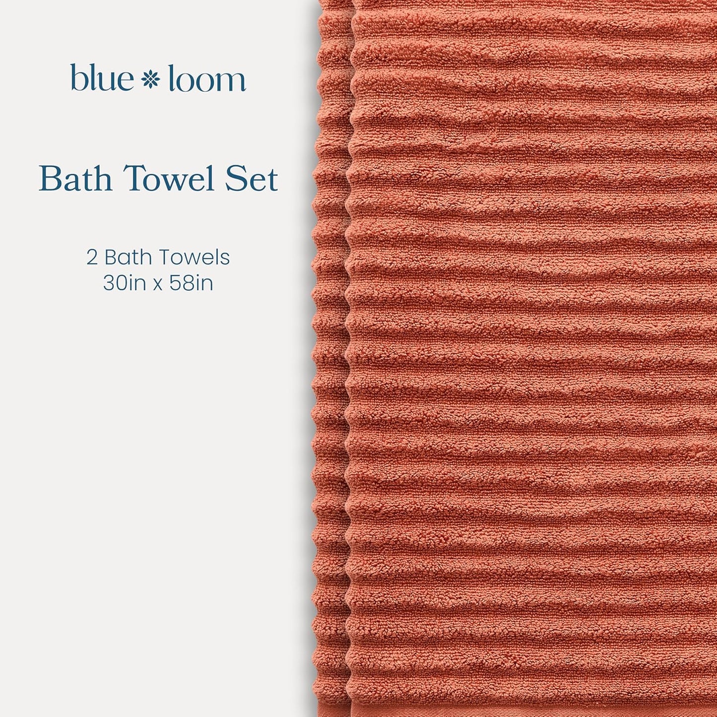 Blue Loom Ribbed Bath Towels Set, 100% Cotton 600 GSM, Soft Absorbent Durable Quick Drying 2 Bath Towels for Bathroom - Mason Set of 2 Terracotta Red (58" x 30" Inch)