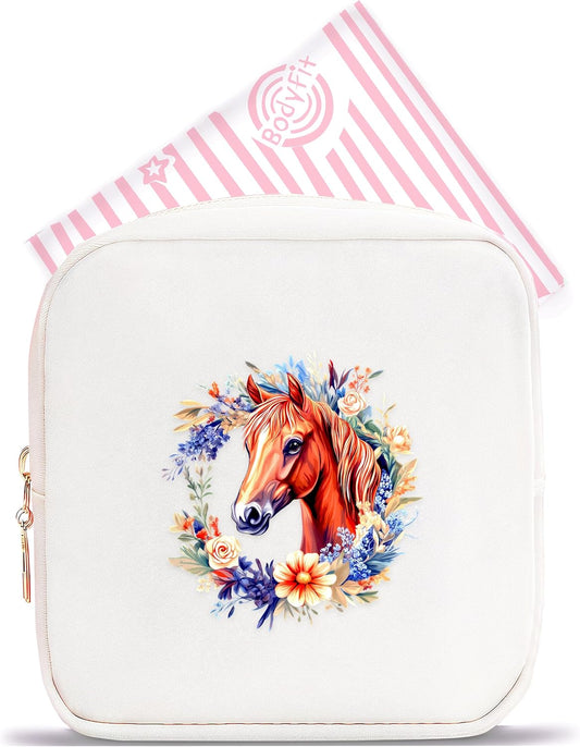 Horse Mini Makeup Bag, Horse Gift For Women Girls, Cute Portable Zipper Pouch Cosmetic Bag For Teen Girls Kids, Small Storage Bag For Sanitary Pad, Period napkin bag!