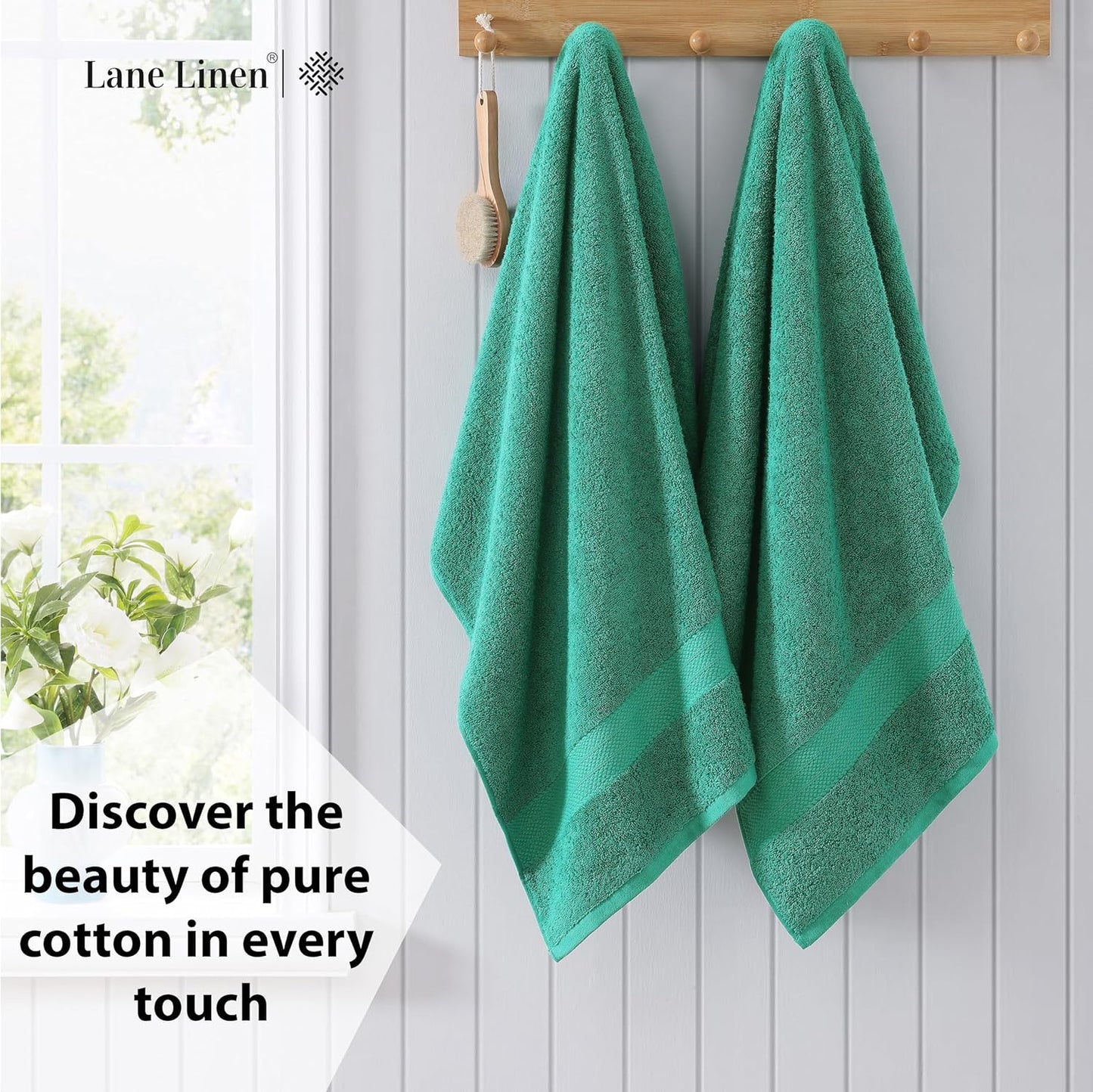 LANE LINEN 100% Cotton Oversized Bath Towels Set of 4 (35"x66") - Ring Spun Cotton Oversized Towels - Quick Dry, Soft & Absorbent Extra Large Bath Towel Set - Dorm Essentials for Girls - Emerald