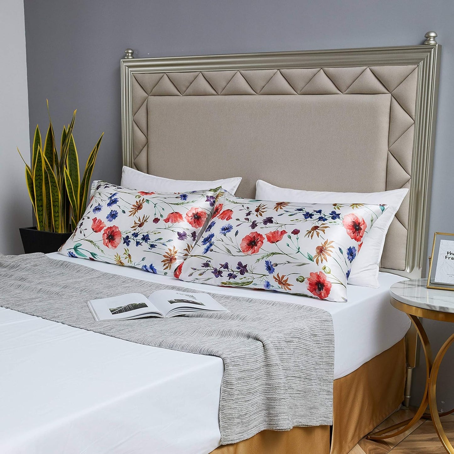 MR&HM Satin Pillowcase for Hair and Skin, Silk Satin Pillowcase 2 Pack, Standard Size Pillow Cases Set of 2, Silky Pillow Cover with Envelope Closure (20x26, Floral Mixted)