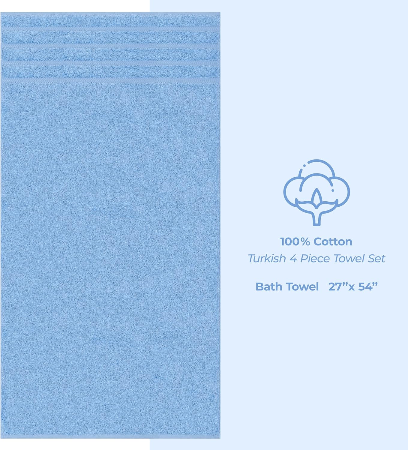American Soft Linen Luxury 4 Piece Bath Towel Set, 600 GSM 100% Cotton Turkish Bath Towels for Bathroom, 27x54 in Large Bathroom Shower Towels, Sky Blue