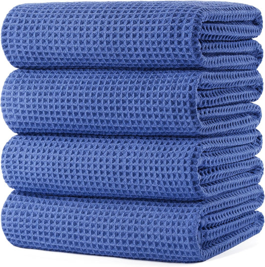 POLYTE Microfiber Oversize Quick Dry Lint Free Bath Towel, 60 x 30 in, 4 Pack (Waffle Weave)