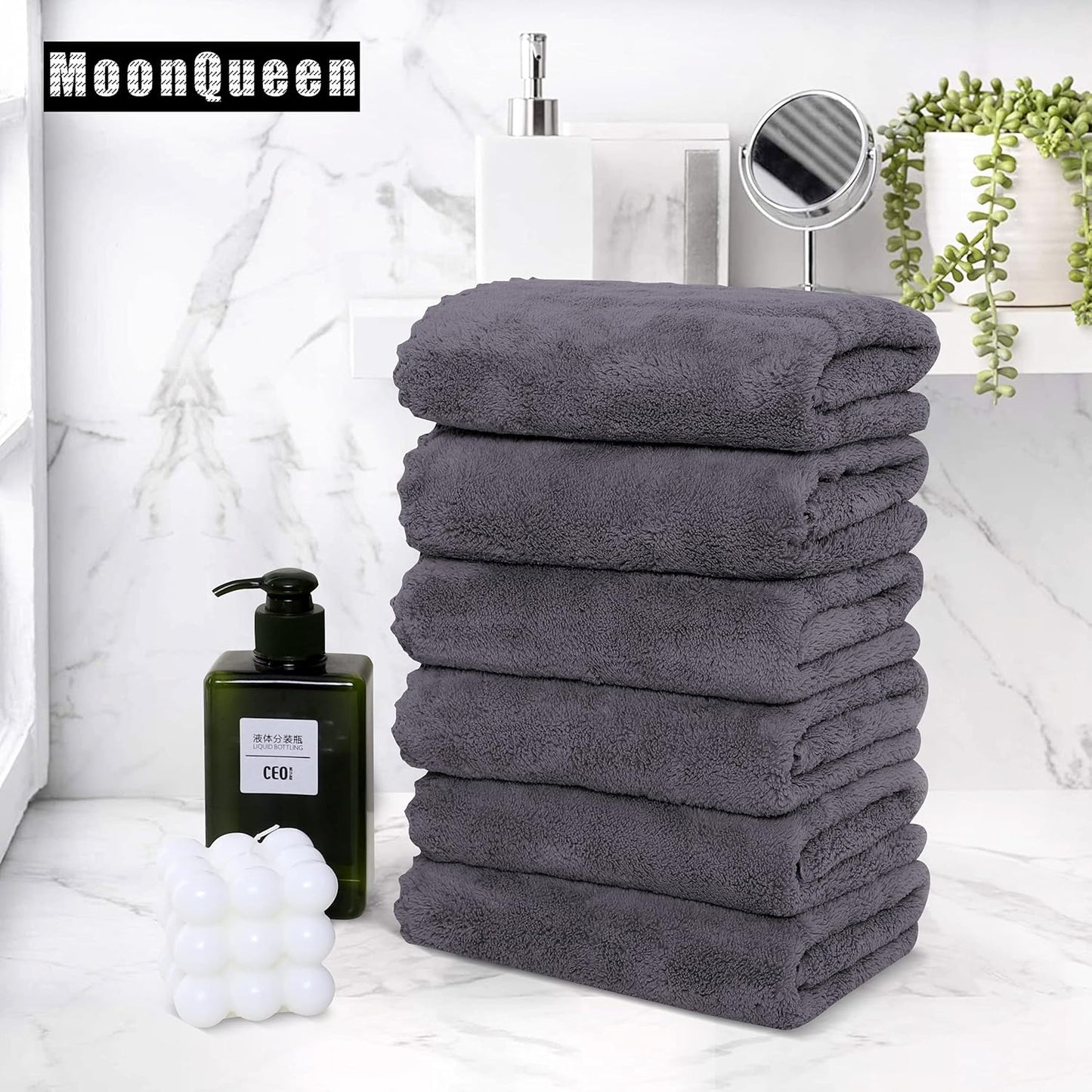 MOONQUEEN 18 Pack Premium Hand Towels - Quick Drying - Microfiber Coral Velvet Highly Absorbent Towels - Multipurpose Use as Hotel, Bathroom, Shower, Spa, Hand Towel 16 x 28 inches (Gray)