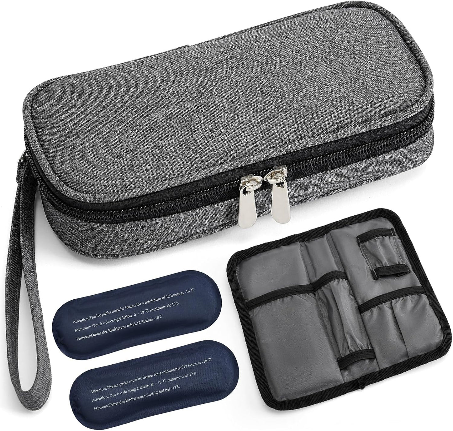 AMOZZ Insulin Cooler Travel Case with 2 Reusable Ice Packs – Compliant Medication Cooler for Travel, Insulated Diabetic Bag, Diabetes Travel Case & Organizer for Glucose Monitor and Syringes