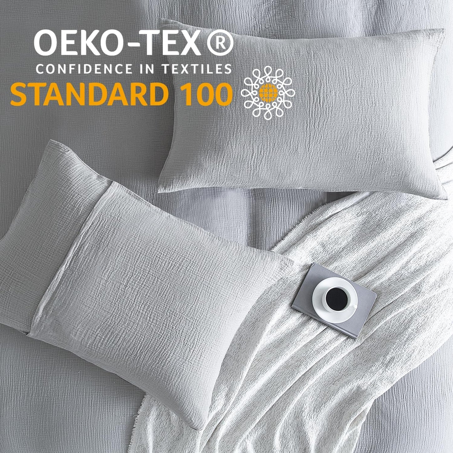 SE SOFTEXLY Muslin Pillowcases King Size 100% Cotton, 2 Pack Linen Like Pillow Shams with Envelope Closure, Ultral Soft and Breathable Pillow Case Covers, Light Grey, 20" X 36", No Filling