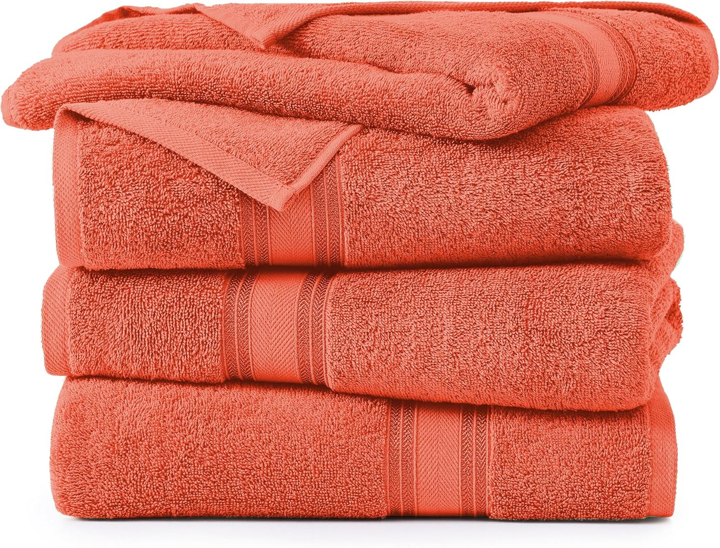 LANE LINEN 100% Cotton Zero Twist, Bath Towels (28"x54") - 4 Pieces - Large Towels for Bathroom - Quick Drying, Soft & Absorbent Large Shower Towel Set - Used in Gym, Hotel, Spa, Home - Living Coral