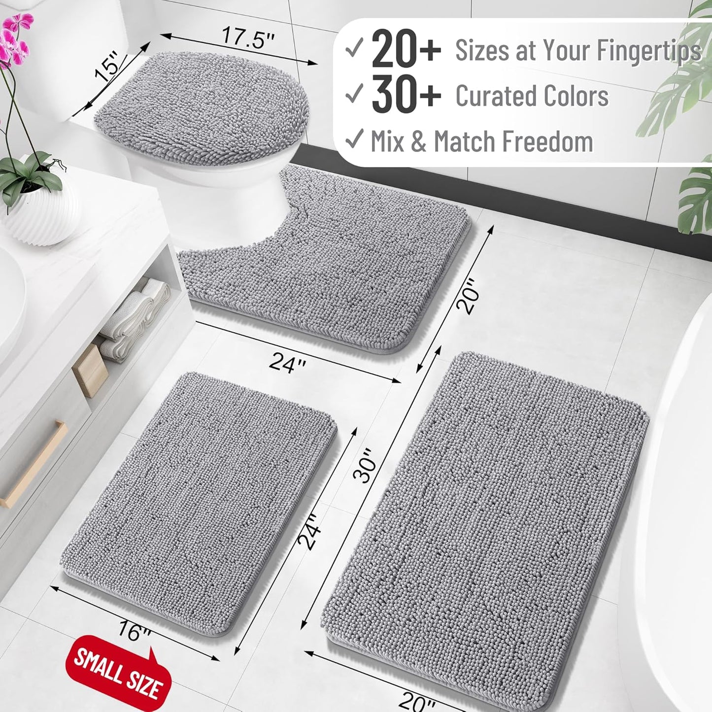 OLANLY Bathroom Rugs 70x46, Extra Soft Absorbent Chenille Bath Rugs, Rubber Backing Quick Dry, Machine Washable Bath Mats for Bathroom Floor, Tub and Shower, Home Decor Accessories, Grey