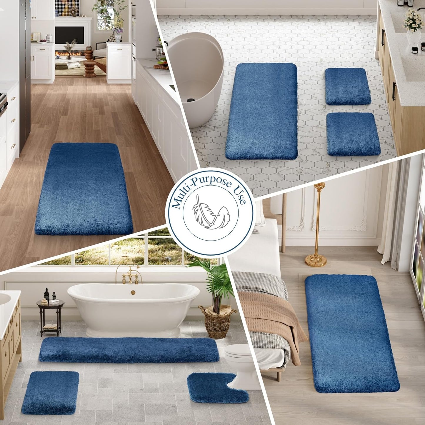 Walensee Large Bathroom Rug (24 x 72, Navy) Extra Soft and Absorbent Shaggy Bath Mat Machine Washable Microfiber Non Slip Luxury Floor Mat