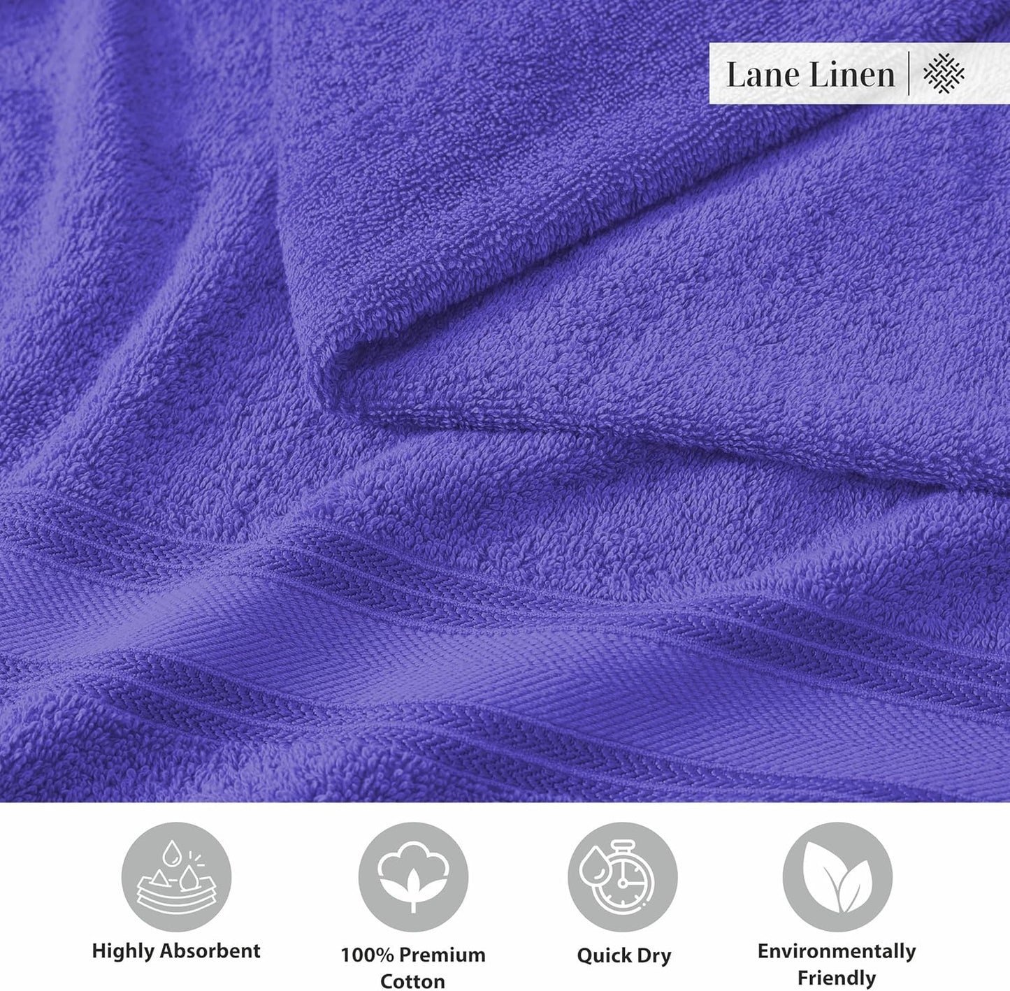 LANE LINEN 100% Cotton 4 Pack Bath Towels Set (30"x60") - Zero Twist, Large Cotton Towels for Bathroom - Quick Dry, Soft & Absorbent Bath Towel Set - Remains Fluffy After Multiple Washes - Blue Irish
