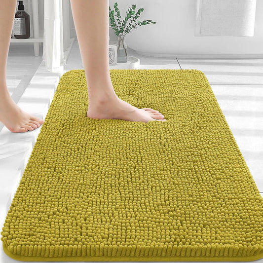 OLANLY Bathroom Rugs 30x20, Extra Soft Absorbent Chenille Bath Rugs, Rubber Backing Quick Dry, Machine Washable Bath Mats for Bathroom Floor, Tub and Shower, Home Decor Accessories, Deep Mustard