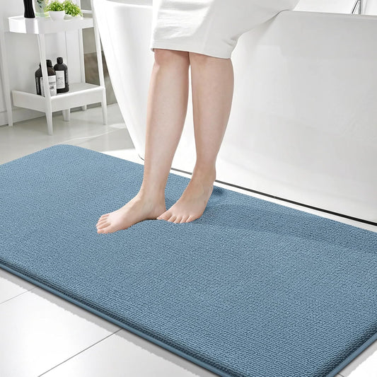 OLANLY Thick Memory Foam Bath Mat Rug 59x24, Extra Soft Absorbent Bathroom Rug, Quick Dry Bath Mats, Non-Slip, Machine Washable Carpet for Bathroom, Tub and Shower, Home Decor Accessories, Airy Blue