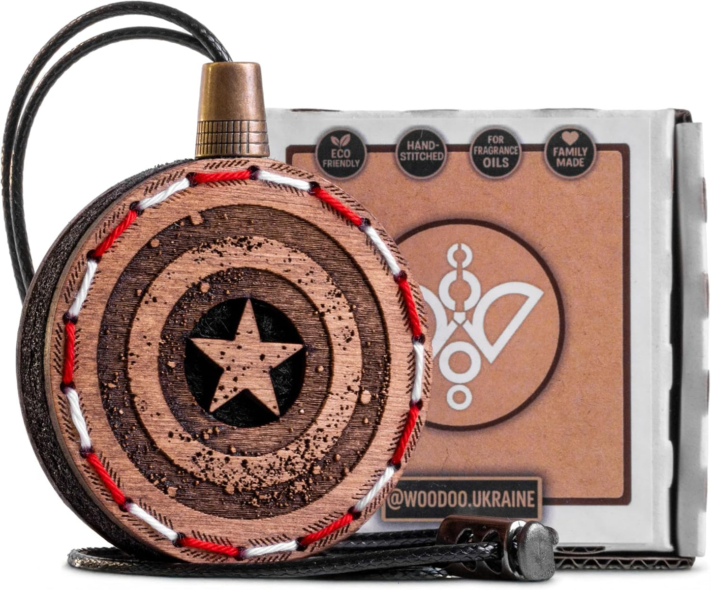 Wood Car Air Freshener — Captain Shield Handmade Unscented DIY Essential Oil Hanging Diffuser with Felt Insert — Add Your Own Oils — Refillable — Car/Truck/SUV — Cardboard Box