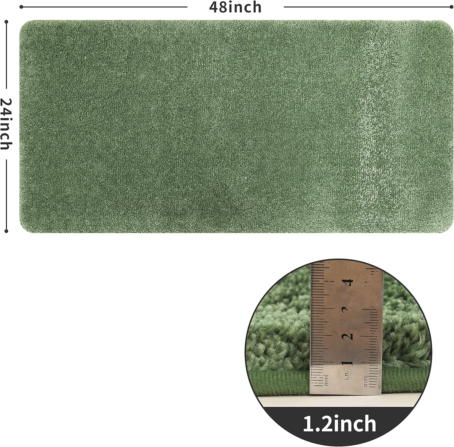 COSY HOMEER Bath Rugs for Bathroom Extra Thick- Anti-Slip Bath Mats Soft Plush Yarn Shaggy 100% Strong Mirco Polyeste Mat Living Room Bedroom Mat Floor Water Absorbent(Green,24x48 - Inches)