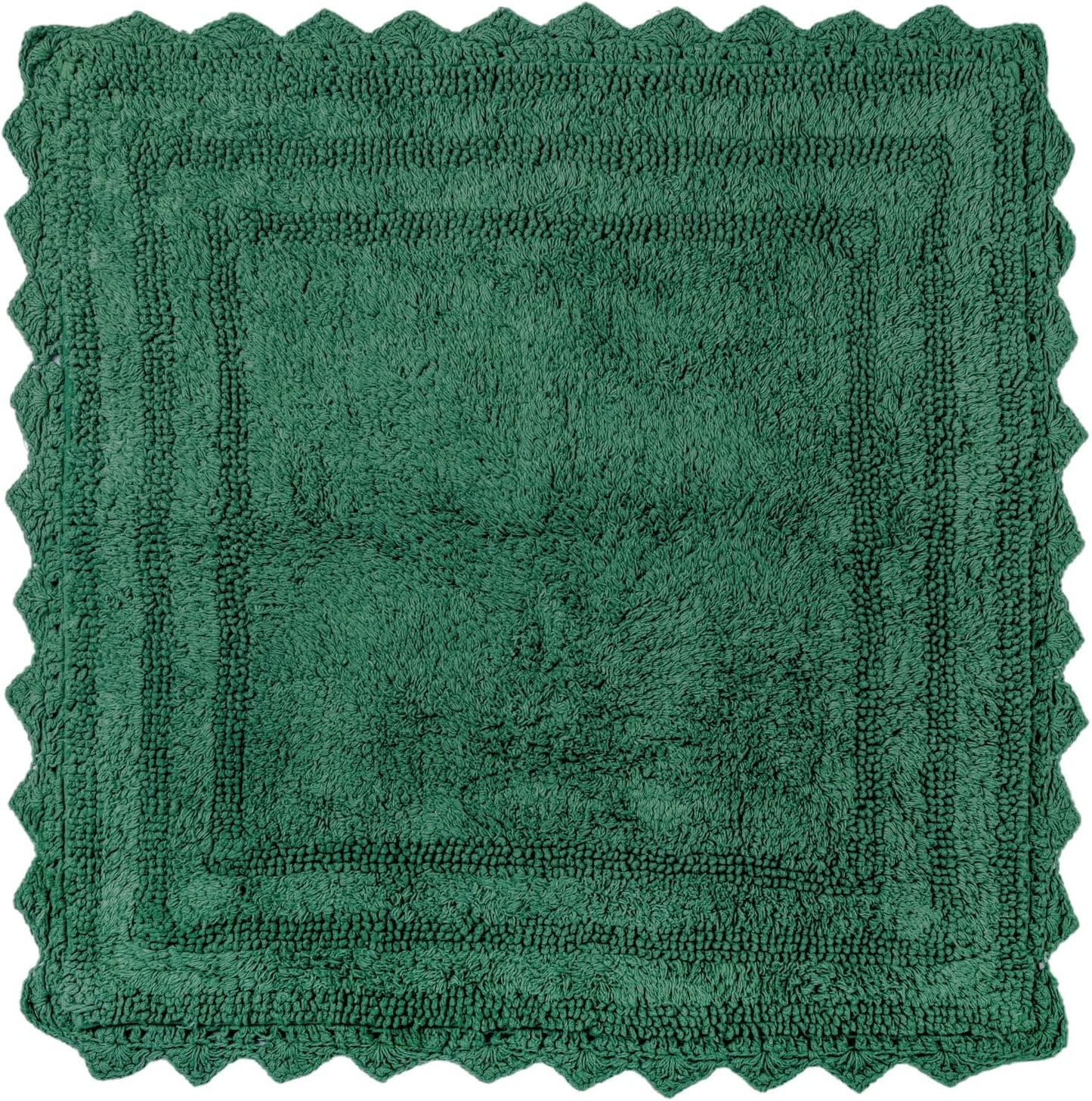 RAJRANG Foliage Green Square Cotton Bath Rug | 24 Inch Reversible Bathroom Mat with Crochet Trim | Soft, Absorbent Rug for Bathroom, Vanity, or Kitchen Use