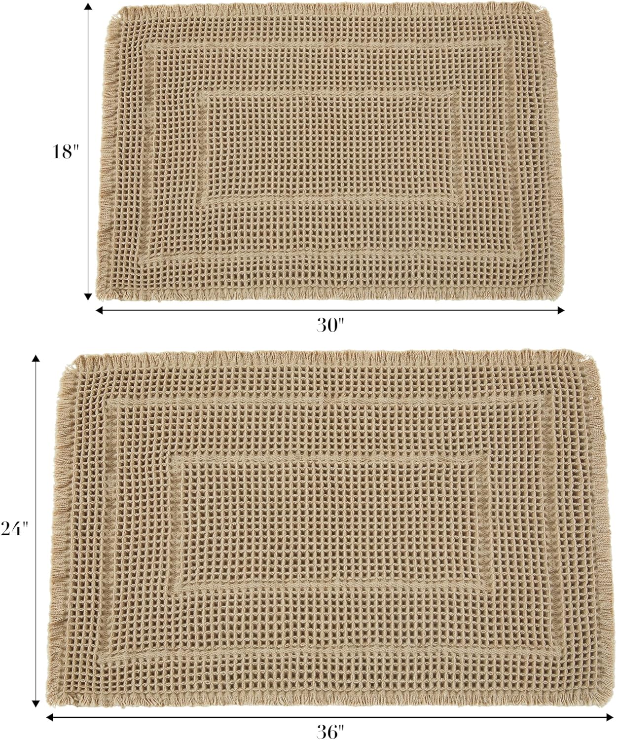 Bathroom Decor - Upgraded Waffle Bath Mat, Super Absorbent Non Slip Bath Carpet, Machine Washable, Quick Dry, Ultra Soft Brown 24" x 36"