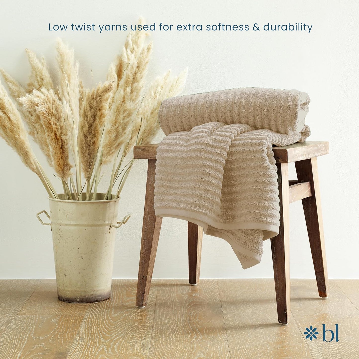 Blue Loom Ribbed Hand 2 Towels Set, 100% Cotton 600GSM, Soft Absorbent Durable Quick Drying for Bathroom - Mason 2 Piece 18" x 30" - Ivory