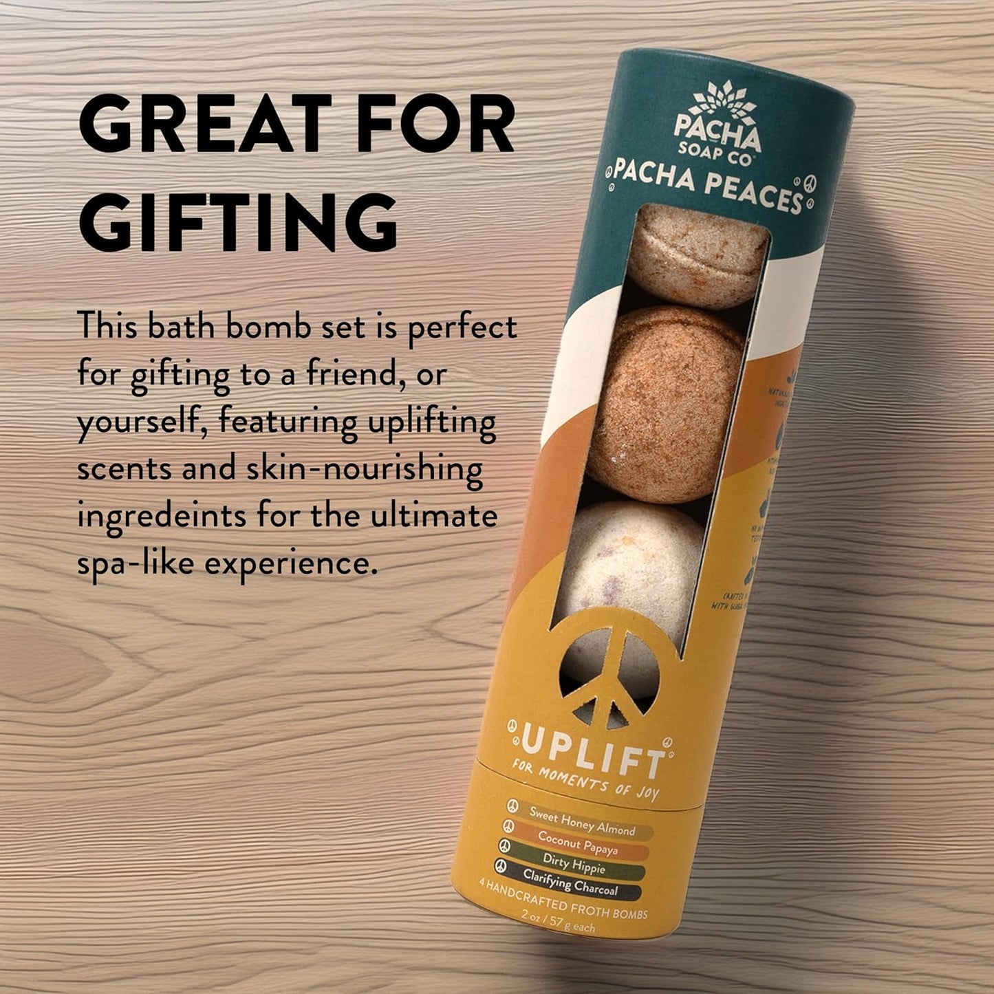 PACHA SOAP Co. Froth Bath Bomb, Pacha Peaces, Uplift, 2-Pack (8-Pieces) - Scents of Almond, Coconut, and Patchouli, & Lemongrass - Nourishing, Moisturizing, Naturally Derived & Handcrafted in The USA