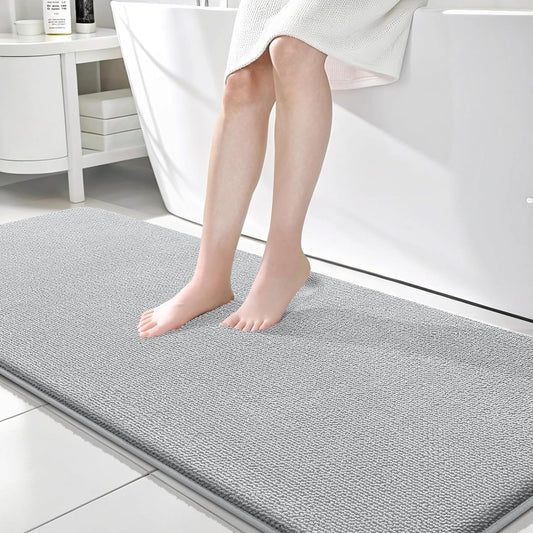 OLANLY Thick Memory Foam Bath Mat Rug 70x24, Extra Soft Absorbent Bathroom Rug, Quick Dry Bath Mats, Non-Slip, Machine Washable Carpet for Bathroom, Tub and Shower, Home Decor Accessories, Light Grey