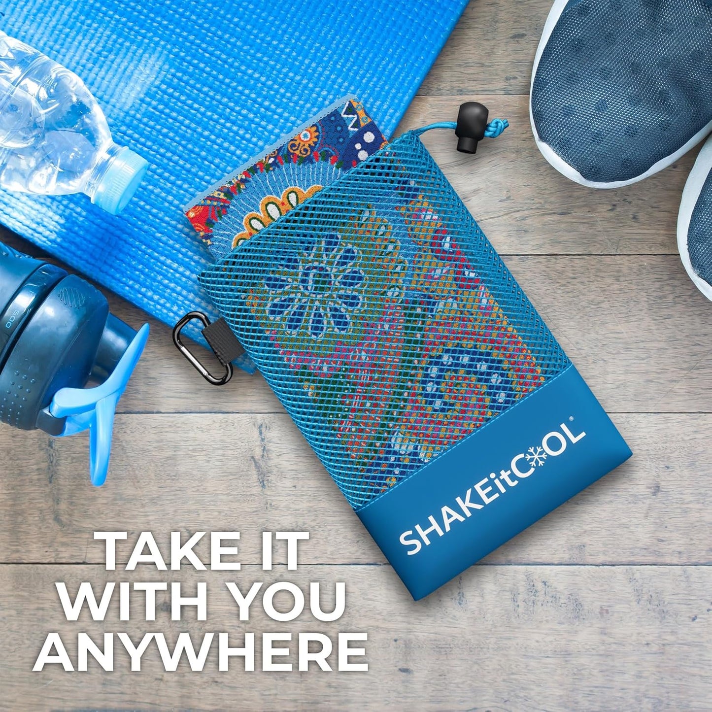 SHAKEitCOOL Extended Size Cooling Towel – Be Cool in Style - Heat Relief, Soft, Lightweight, Sun Protection, Easy Clean - Perfect for Biking, Hiking, Running, Yoga, Golf, Gardening - Bright Paisley M