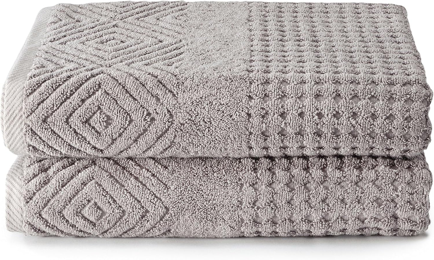 Texere 100% Organic Cotton Diamond Jacquard 700 GSM Luxury Bath Towel Sets - Ultra Soft and Absorbent Hotel and Spa Quality (Diamond, Cathedral Gray, 2 Bath Towels)