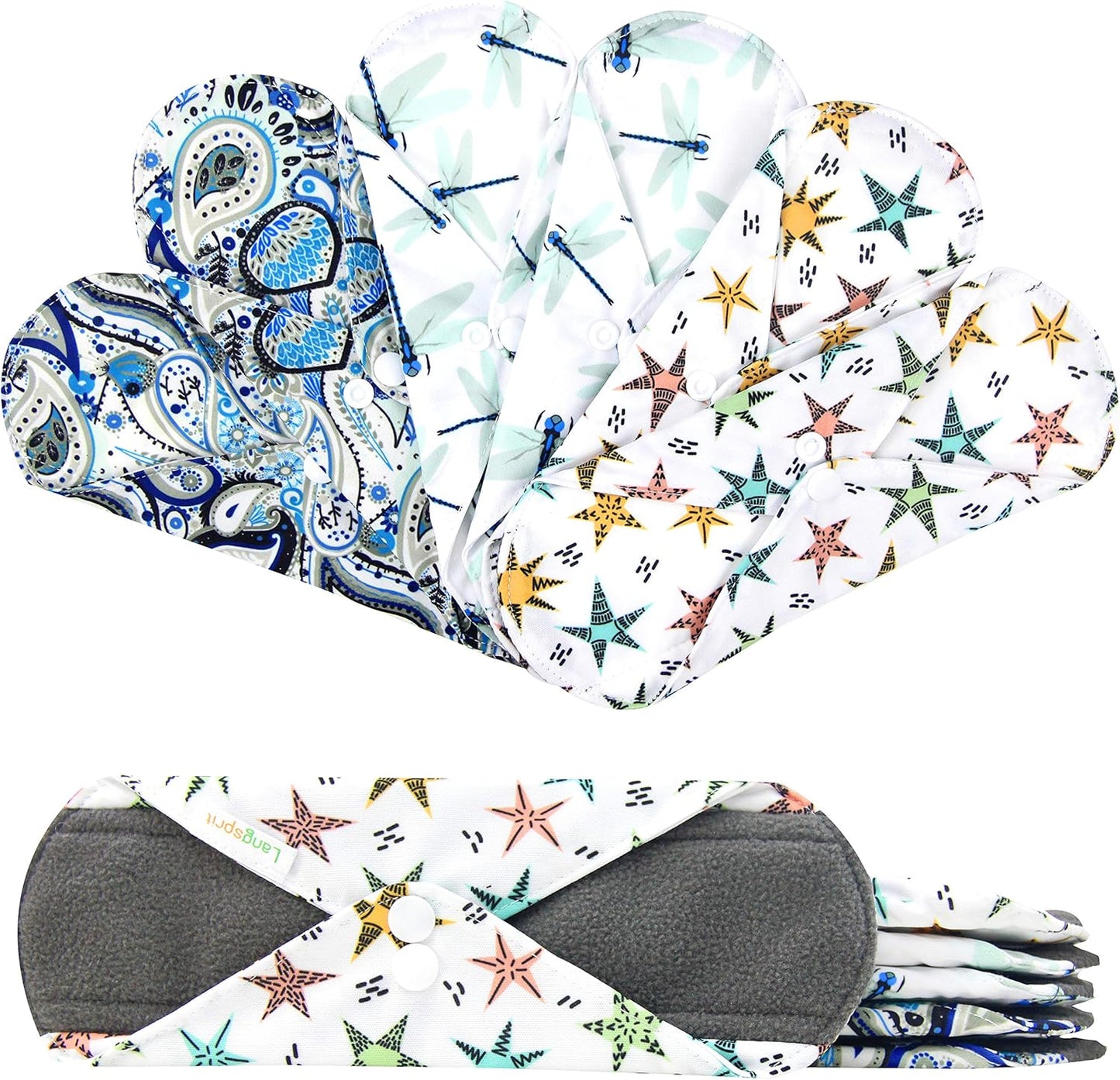 7pcs Set 1 pc Mini Wet Bag +6pcs Absorbent Reusable Sanitary Pads/Washable Cloth Menstrual Pads (L,Elegant)…