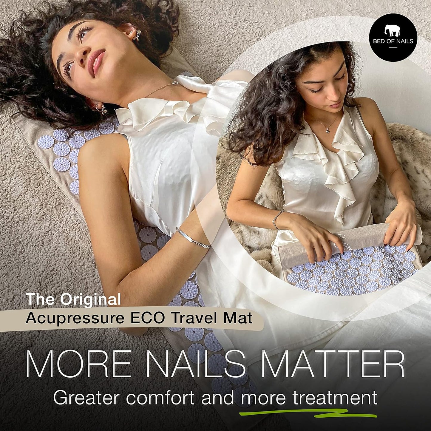 Bed of Nails Original Comfortable Premium Eco Acupressure Mat Pillow Cushion Strap for Pain Relief, Increased Energy, Relaxation, Muscle Recovery with Tote Bag (ECO Travel)