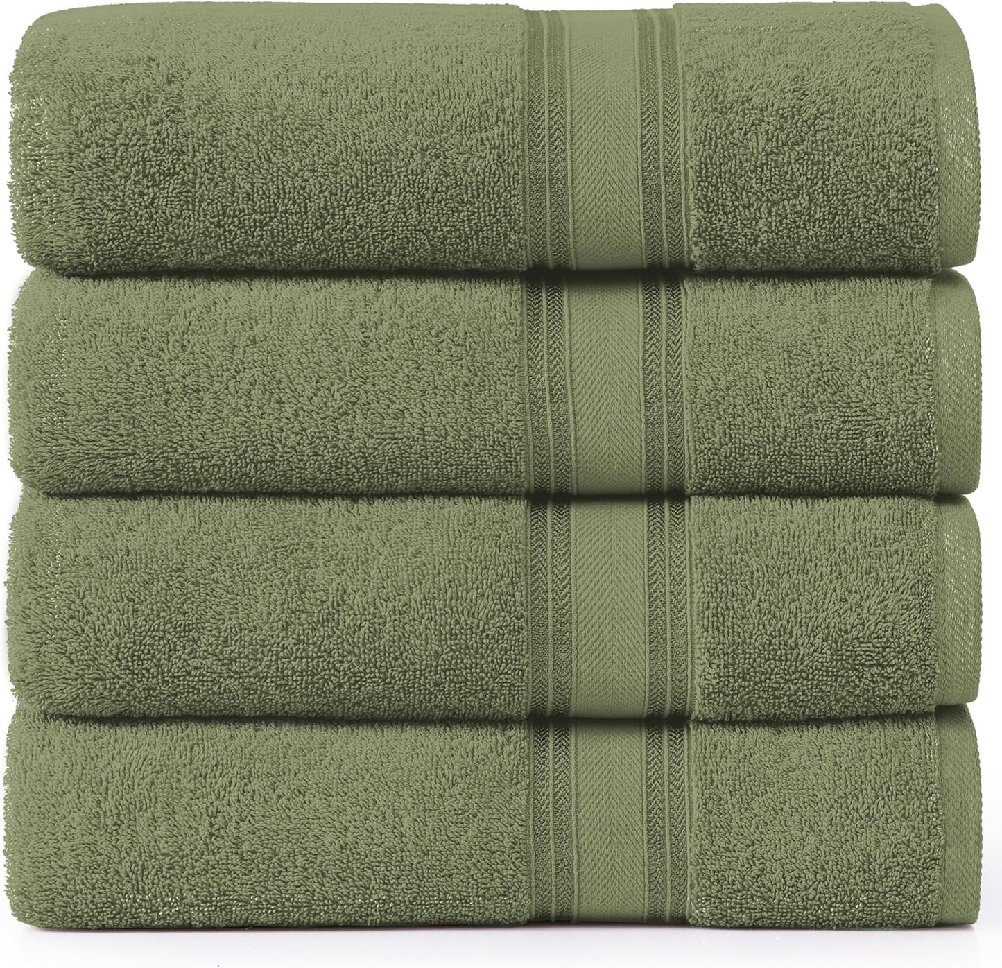Lane Linen 100% Cotton 4 Pack Bath Towels (30"x60") - Zero Twist, Mercerized Cotton Bathroom Towel Set - Quick Dry, Extra Soft & Absorbent Large Bath Towels - Tumble Dry Regains Fluffiness - Oil Green