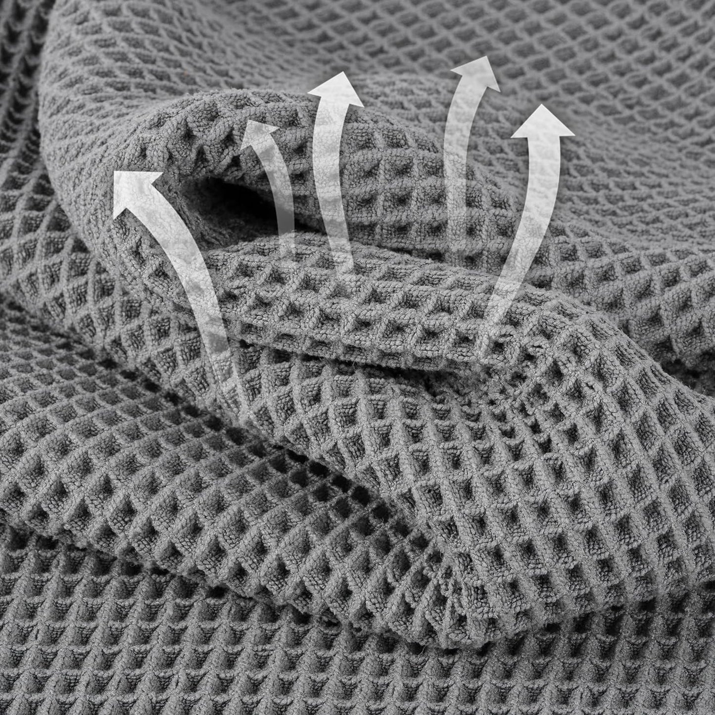 New Microfiber Waffle Bath Towels, 2 Pieces, Oversized, Soft, Absorbent, Fast Drying, Lint Free (Gray)