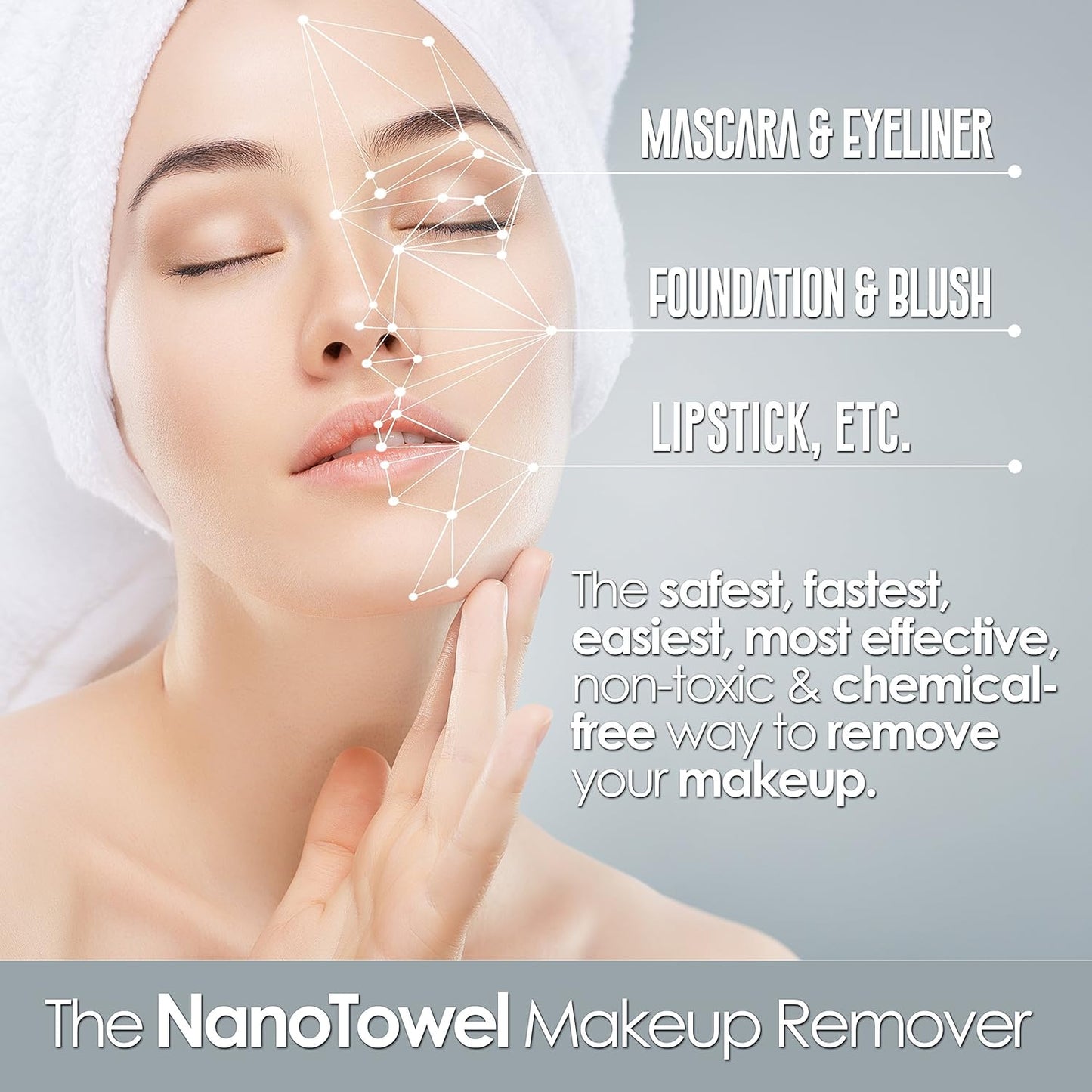 Nano Towel Makeup Remover Face Wash Cloth. Remove Cosmetics FAST and Chemical Free. Wipes Away Facial Dirt and Oil Like An Eraser. Great for Sensitive Skin, Acne, Exfoliating (Grey)