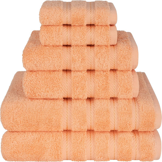 American Soft Linen Luxury 6 Piece Towel Set, 2 Bath Towels 2 Hand Towel 2 Washcloths, 600 GSM 100% Cotton Turkish Towels for Bathroom, Malibu Peach Towel Sets