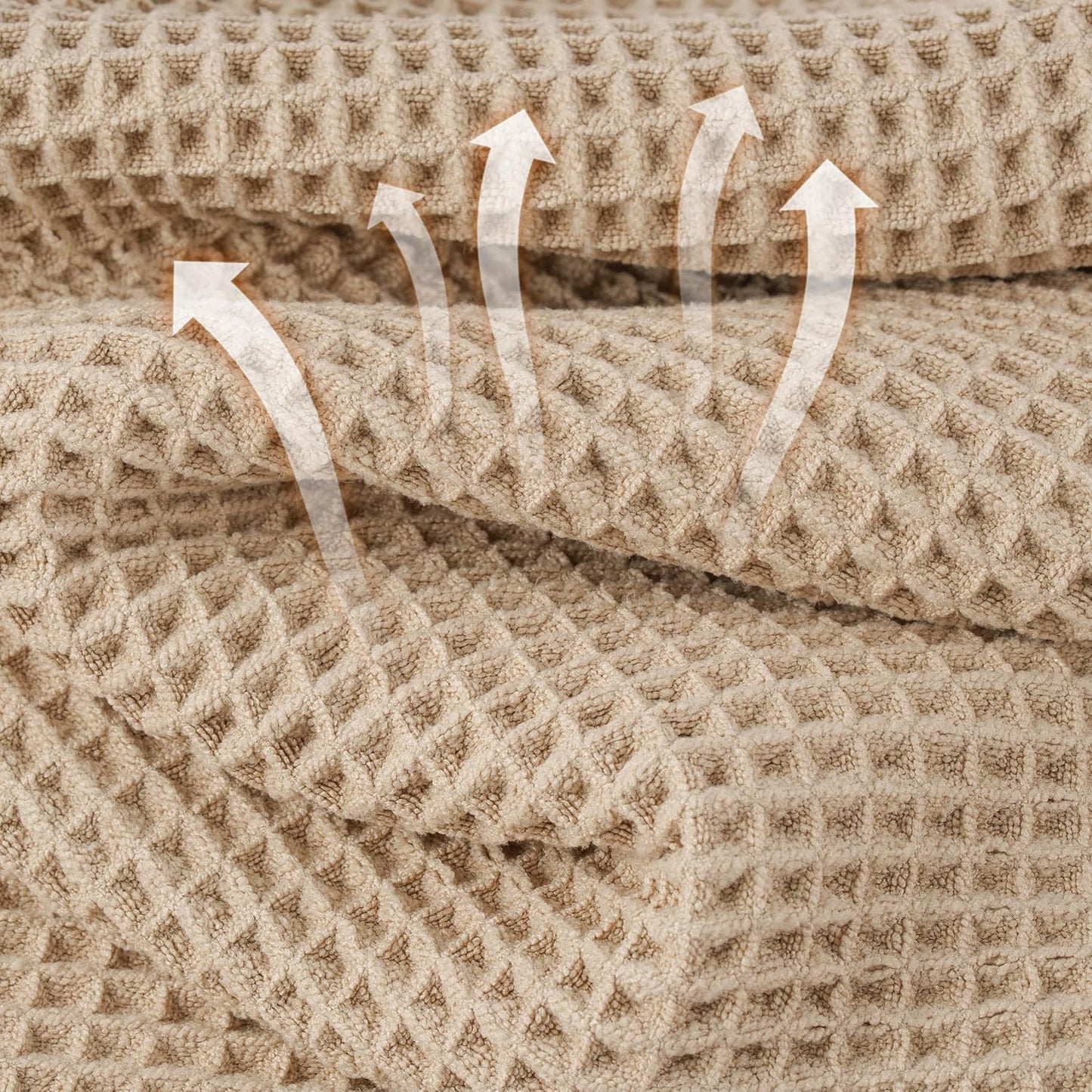 New Microfiber Waffle Bath Towels, 2 Pieces, Oversized, Soft, Absorbent, Fast Drying, Lint Free (Beige+White)