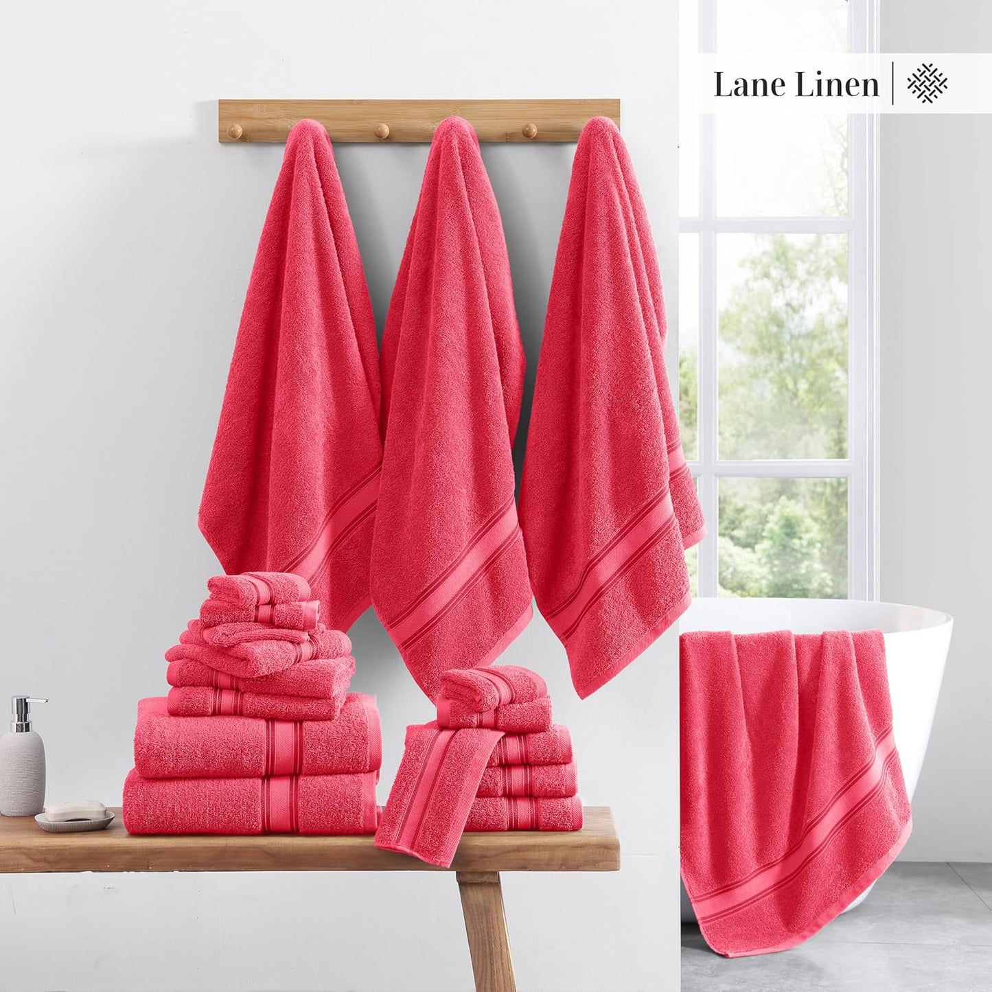 LANE LINEN Luxury Bath Towels Set - 12 Pieces, 100% Cotton Bathroom Towels, Zero Twist, Quick Dry Absorbent Bath Towel, Super Soft Gym Towel, 4 Bath Towels, 4 Hand Towels, 4 Wash Cloths - Honeysuckle