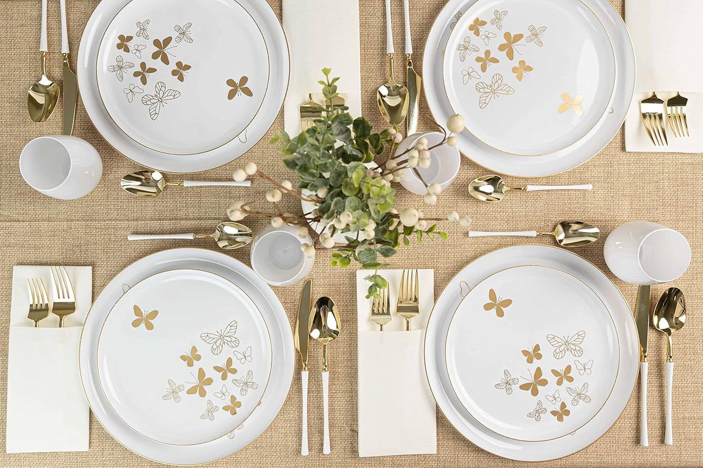 PLASTICPRO [30 Pack 10.6 Plastic Party Plates Edge Collection Premium heavyweight Elegant Disposable Tableware Dishes Butterfly Collection