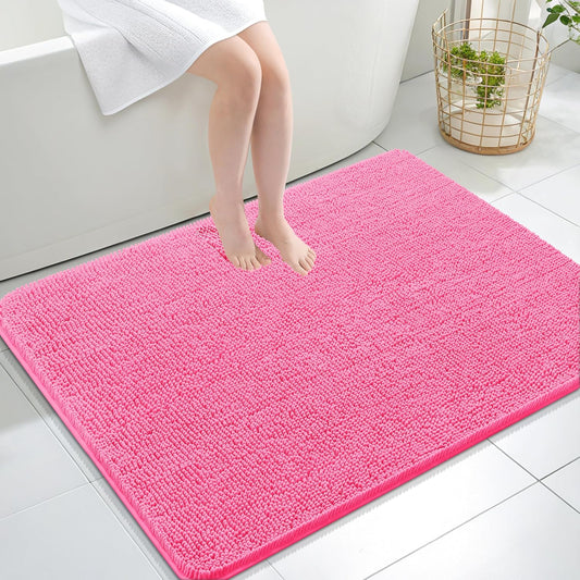 OLANLY Bathroom Rugs 40x32, Extra Soft Absorbent Chenille Bath Rugs, Rubber Backing Quick Dry, Machine Washable Bath Mats for Bathroom Floor, Tub and Shower, Home Decor Accessories, Hot Pink