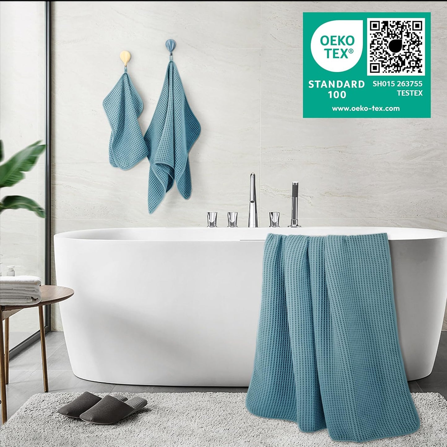 POLYTE Oversize, 60 x 30 in., Quick Dry Lint Free Microfiber Bath Towel Set, 6 Piece (Waffle Weave)