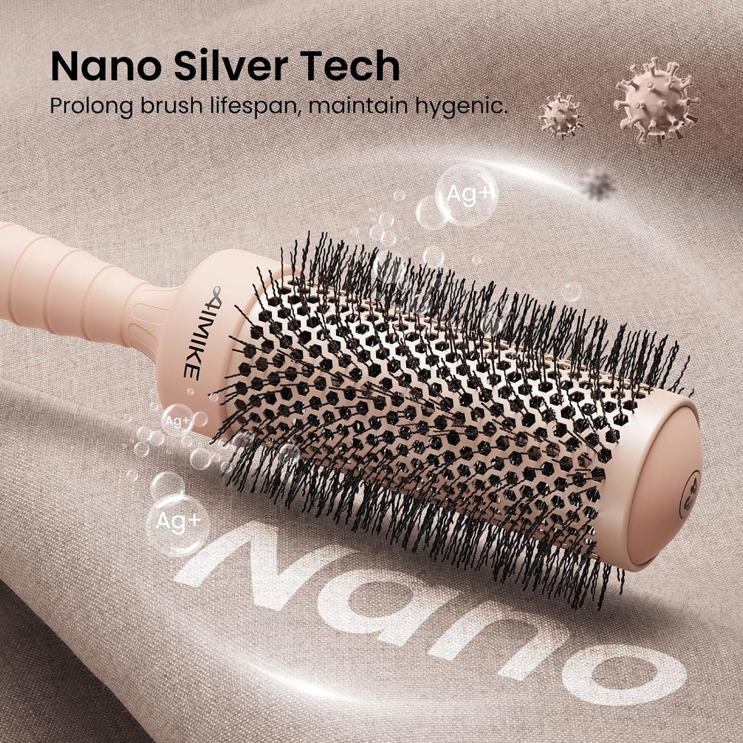 AIMIKE Round Brush for Blow Out, Medium Round Hair Brush w/Nano Ion Thermal Ceramic Tech, Professional RoundBrush for Blow Drying & Styling, Maximum Volume and Shine, Barrel 1.7 inch