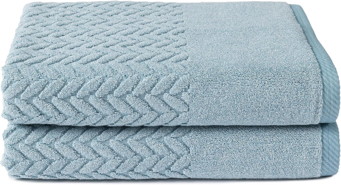 Texere 100% Organic Cotton Jacquard 650 GSM Premium Bath Towel Sets - Extra Absorbent Quick Dry and Plush (Cable, Smoke Blue, 2 Bath Towels)