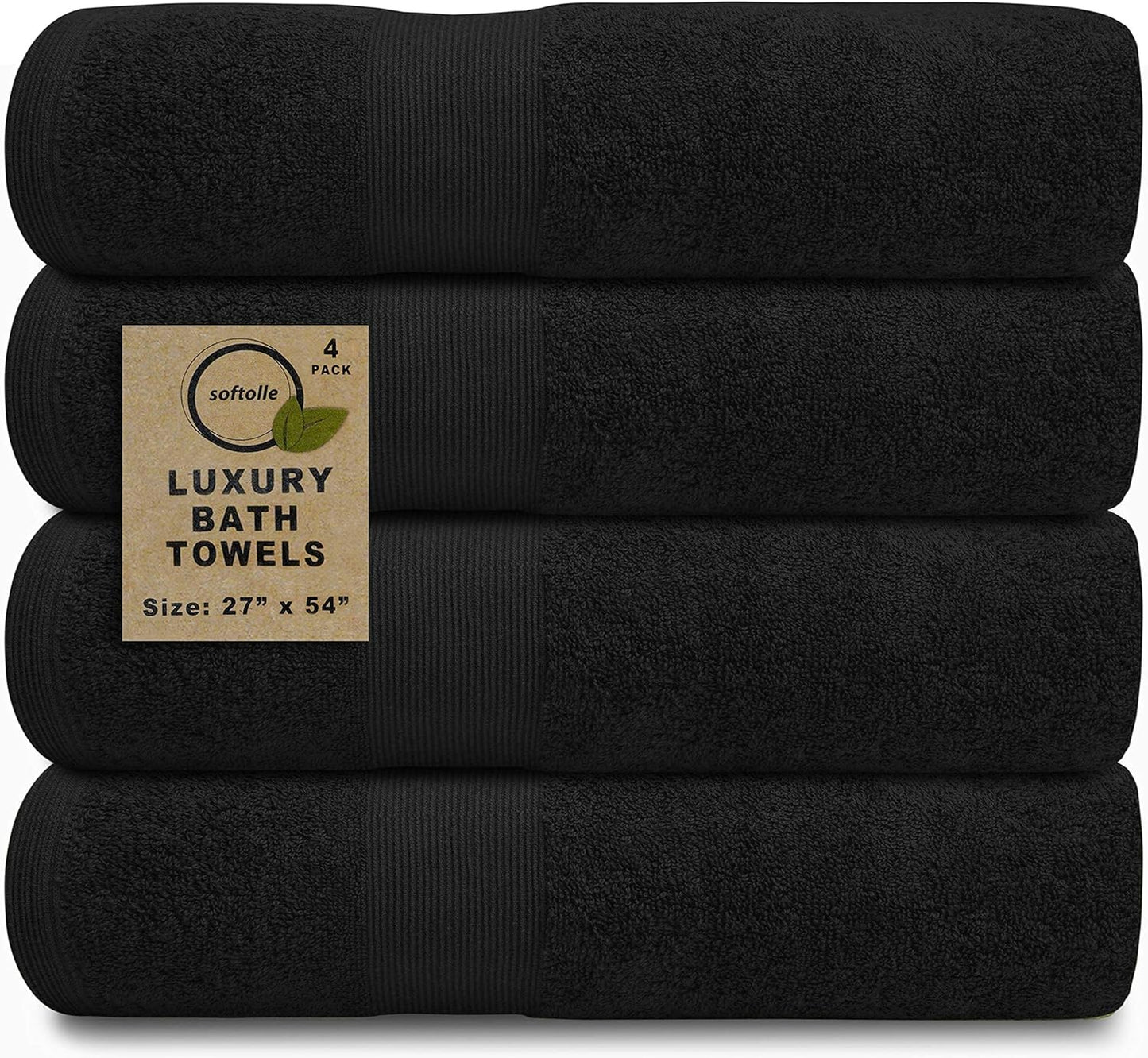 Softolle Luxury Bath Towels Set of 4 (27” x 54”) | Towels for Bathroom | Super Soft | Highly Absorbent Towels for Home, Spa, Gym (Black)